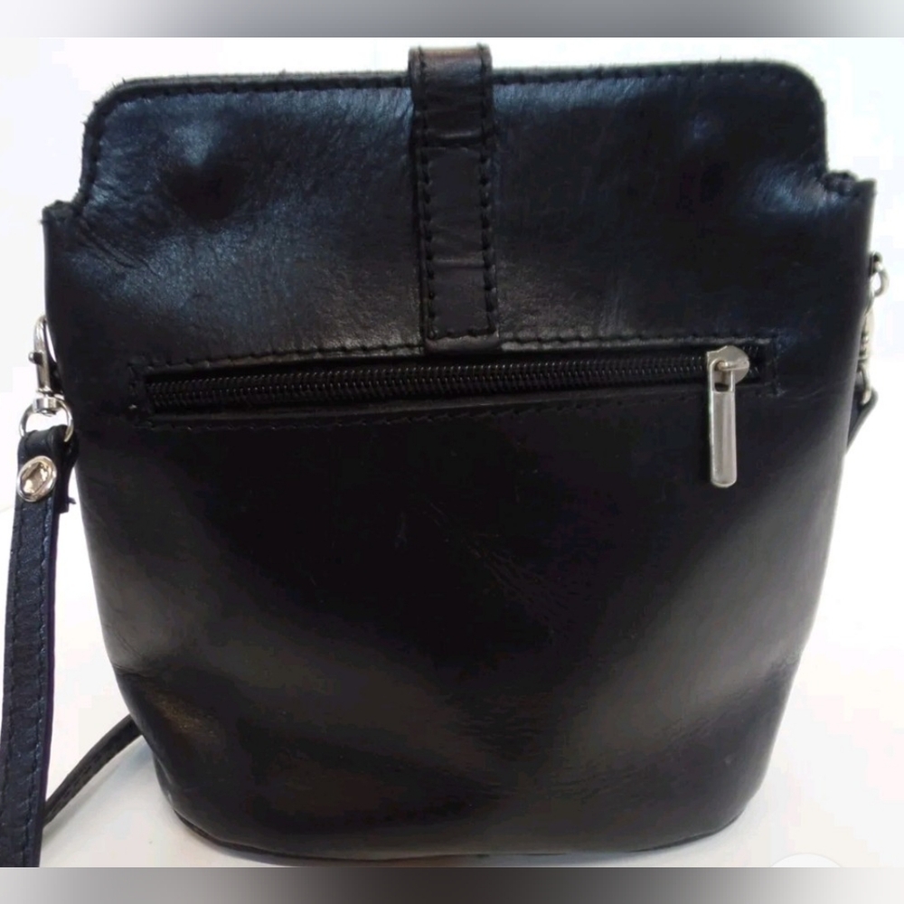 Vera Pelle Black Italian Leather Crossbody Purse - Picture 3 of 5